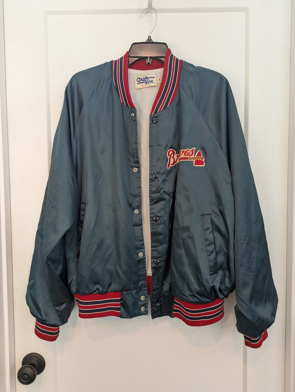 Vtg. Atlanta Braves Baseball MLB Jacket Bomber XL USA Chalkline Navy Sports
